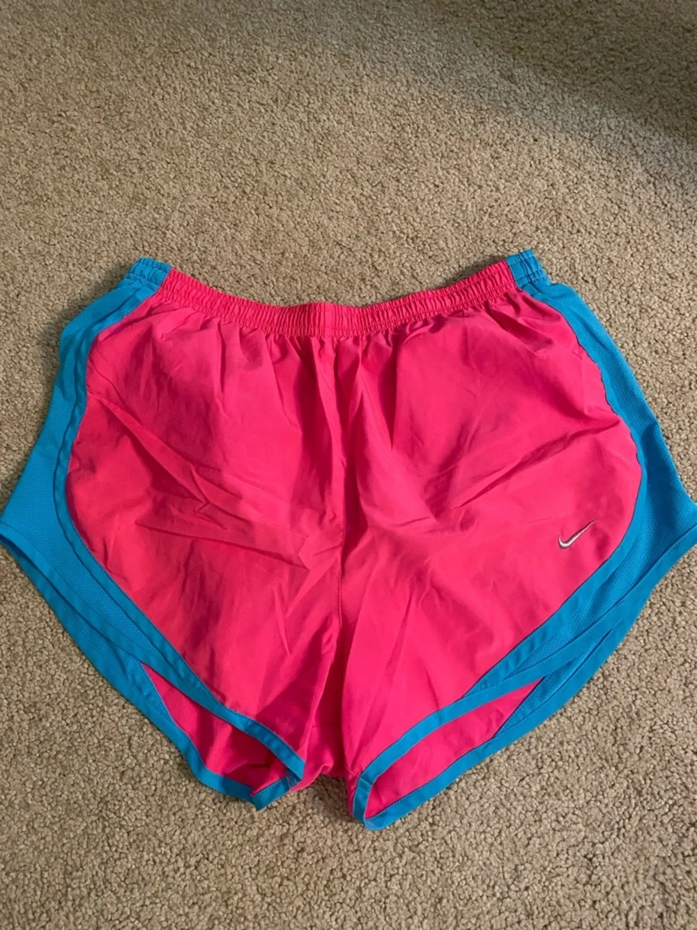 Nike Women's Hot Pink Athletic Shorts with Blue Trim - Picture 1 of 4